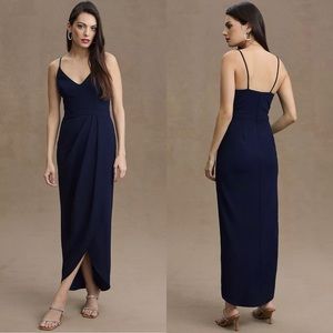 NWT BHLDN Lyra V-Neck Faux Wrap Crepe Midi Maxi Dress Midnight Navy Blue